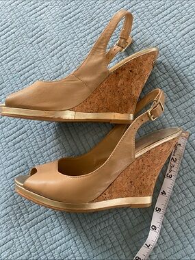 Lilly Pulitzer Tan Peep-Toe Slingback Wedges